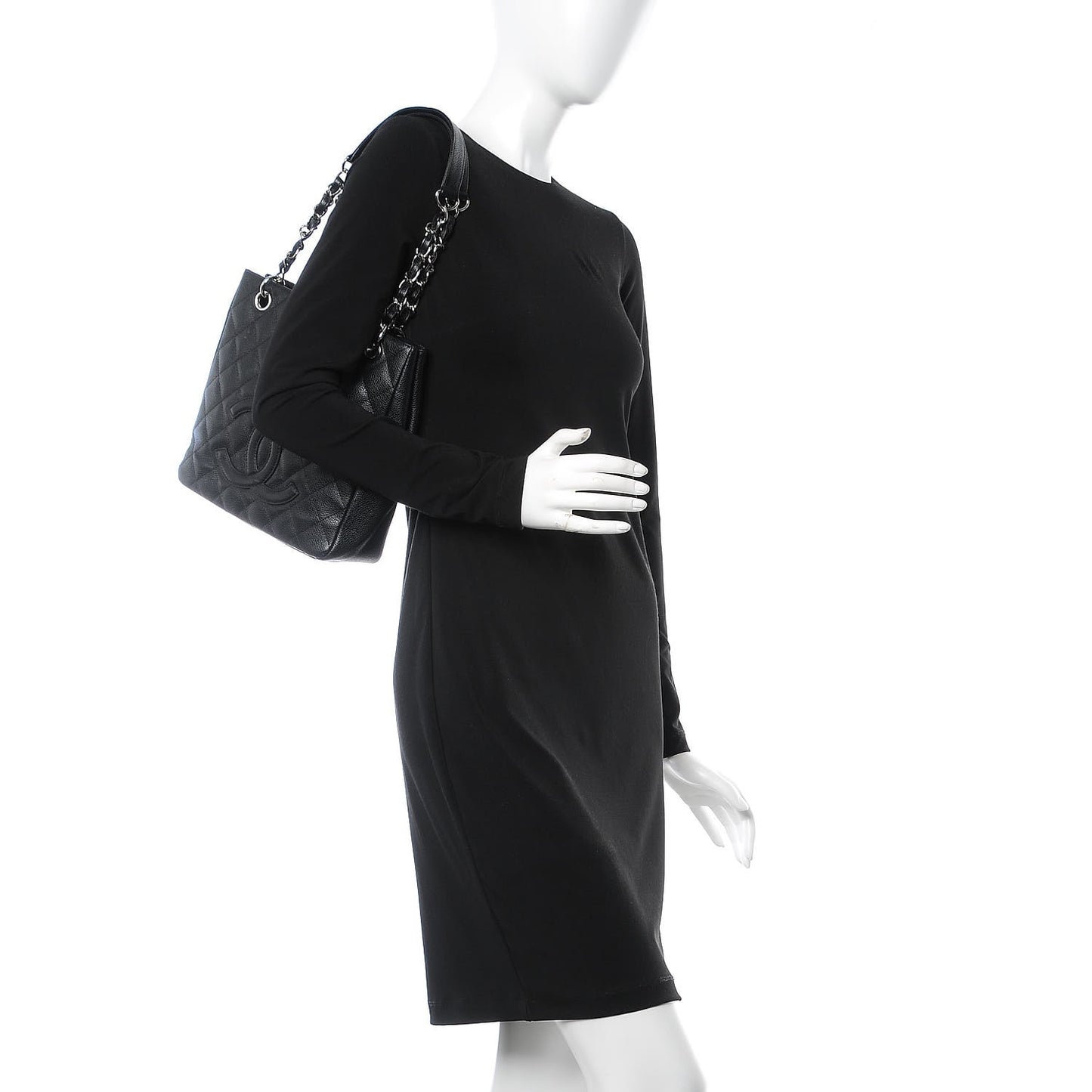 Caviar Quilted Petit Shopping Tote PST Black