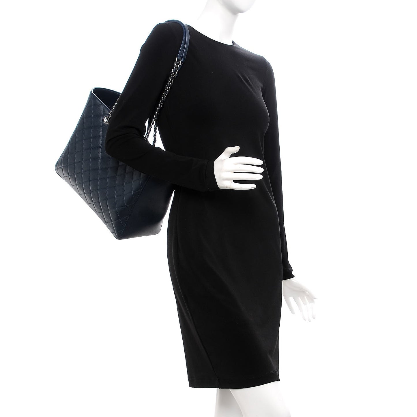 Caviar Quilted Large CC Box Shopping Tote Navy