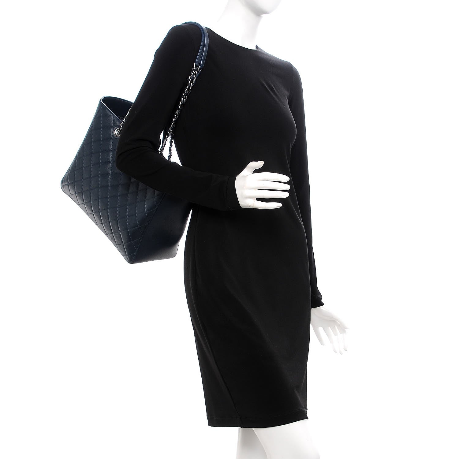 Chanel Caviar Quilted Large CC Box Shopping Tote Navy 2 of 7