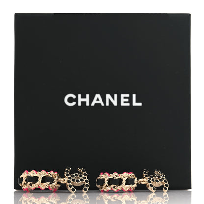 Chanel Lambskin Enamel Crystal CC Chain Hoop Drop Earrings Gold Black Pink 5 of 5