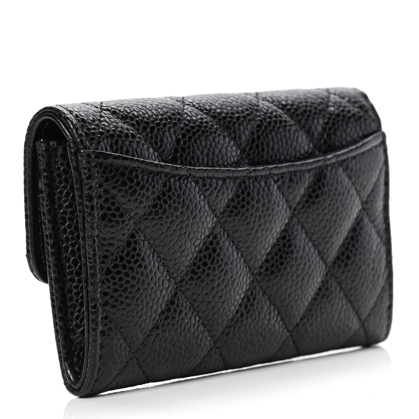 Caviar Quilted Flap Card Holder Wallet Black