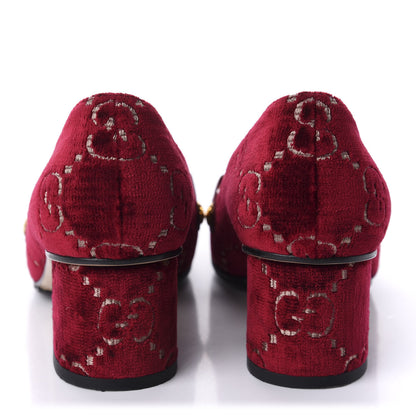 Gucci Velvet GG Monogram Sylvie Web Chain Mid Heel Loafers 36 Red Cipria 6 of 9