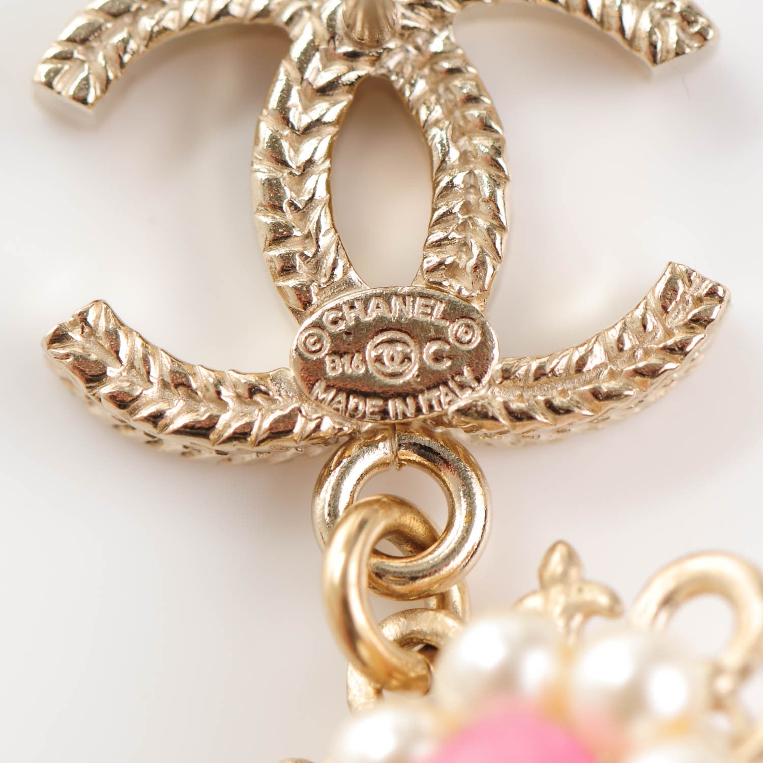 Chanel Pearl CC Dangle Earrings Gold Pink 6 of 6