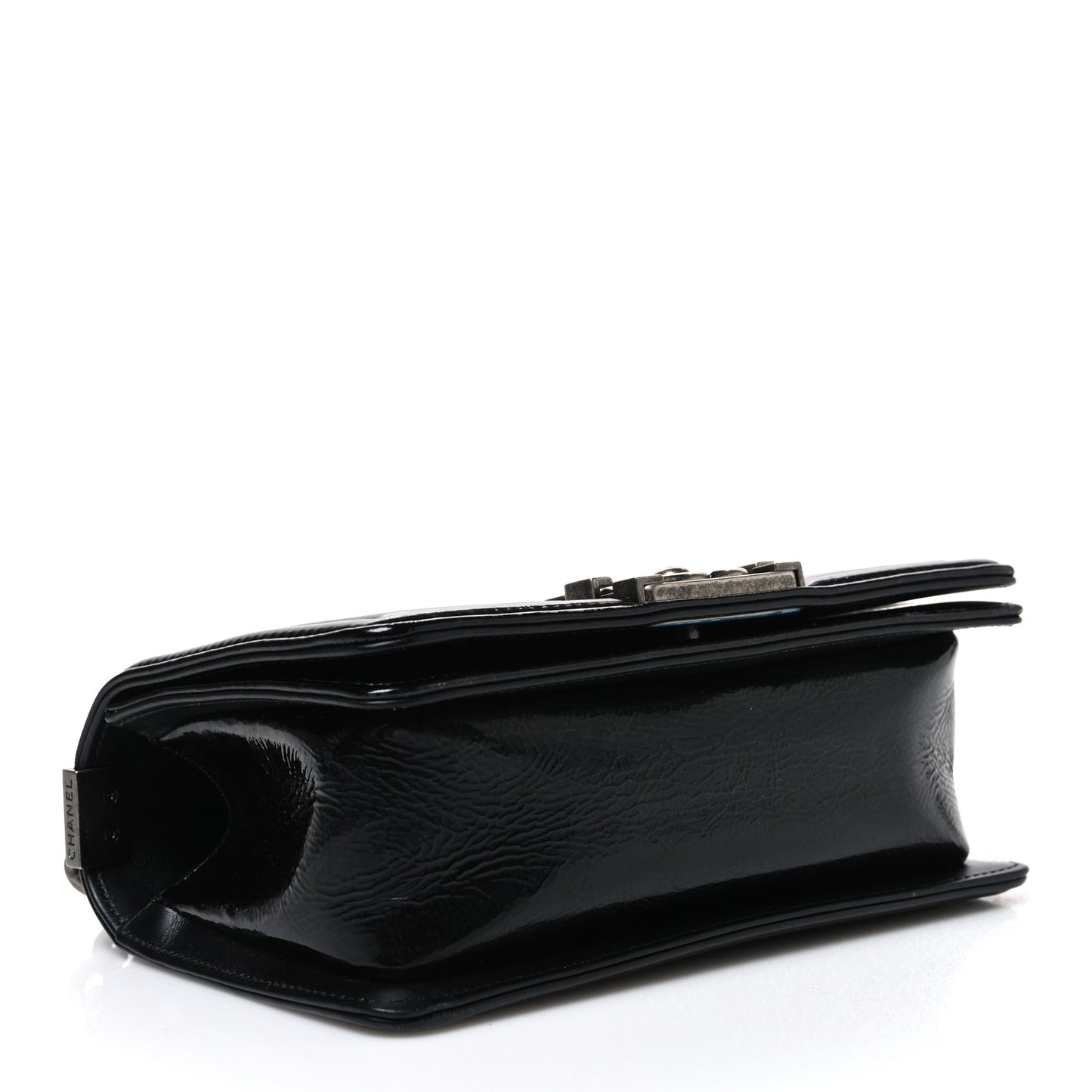 Patent Calfskin Snakeskin Small Boy Flap Black Silver