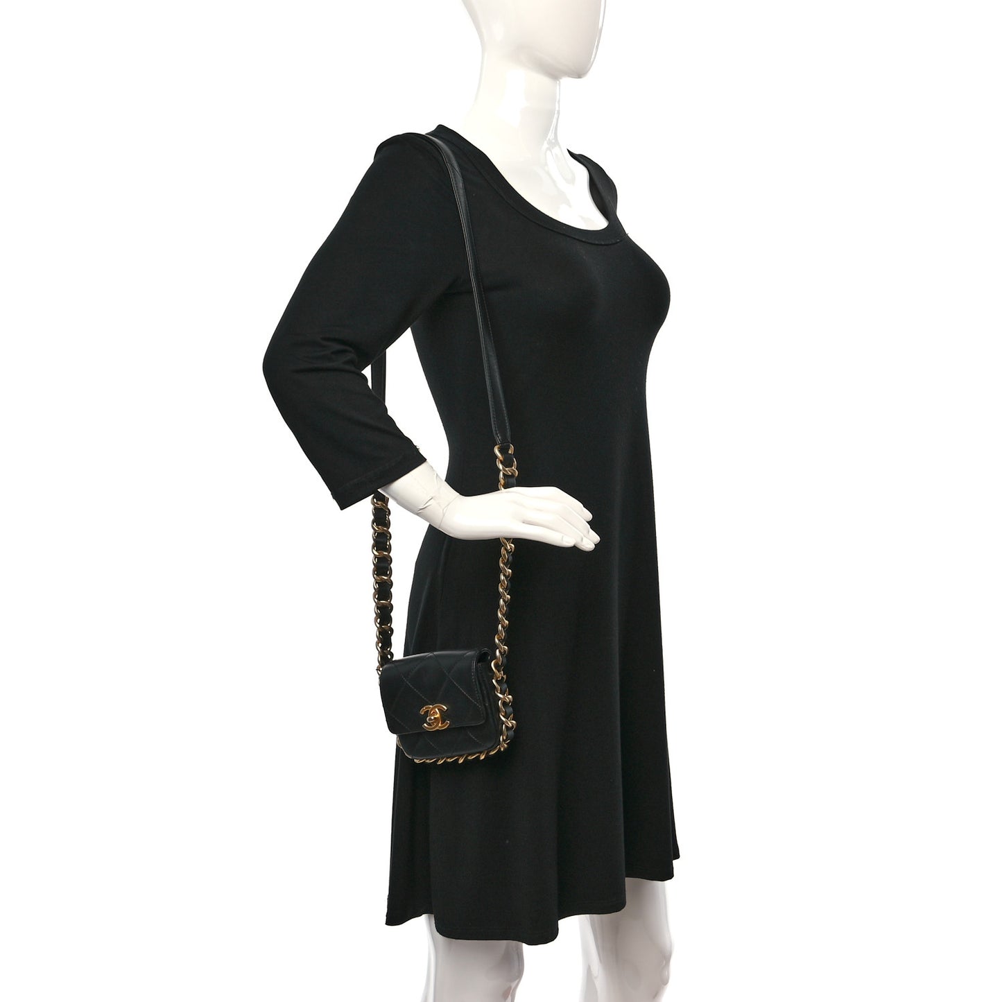 Calfskin Quilted Mini Framing Chain Bag Black