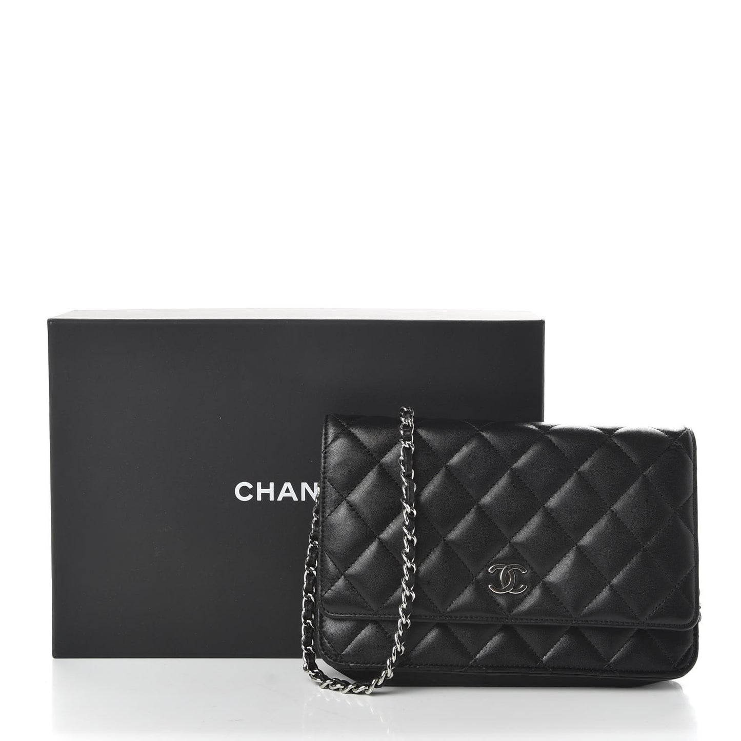 Lambskin Quilted Wallet On Chain WOC Black