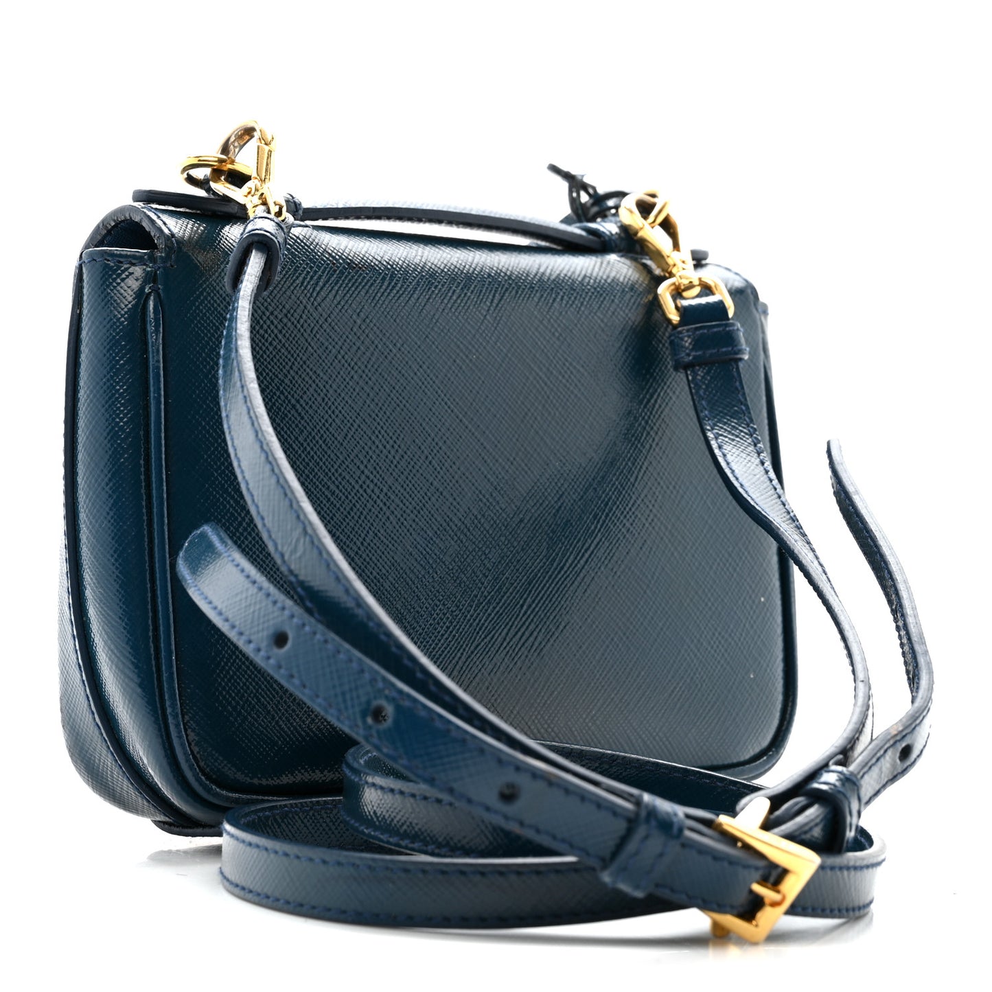 Saffiano Vernice Lock Flap Chain Bag Azzurro