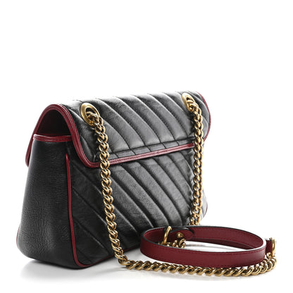 Gucci Vintage Effect Calfskin Matelasse Diagonal Small Torchon GG Marmont Shoulder Bag Black Romantic Cherry 3 of 11