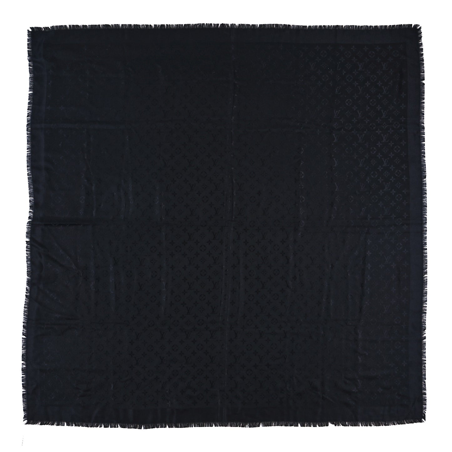 LOUIS VUITTON Silk Wool Monogram Shawl Black