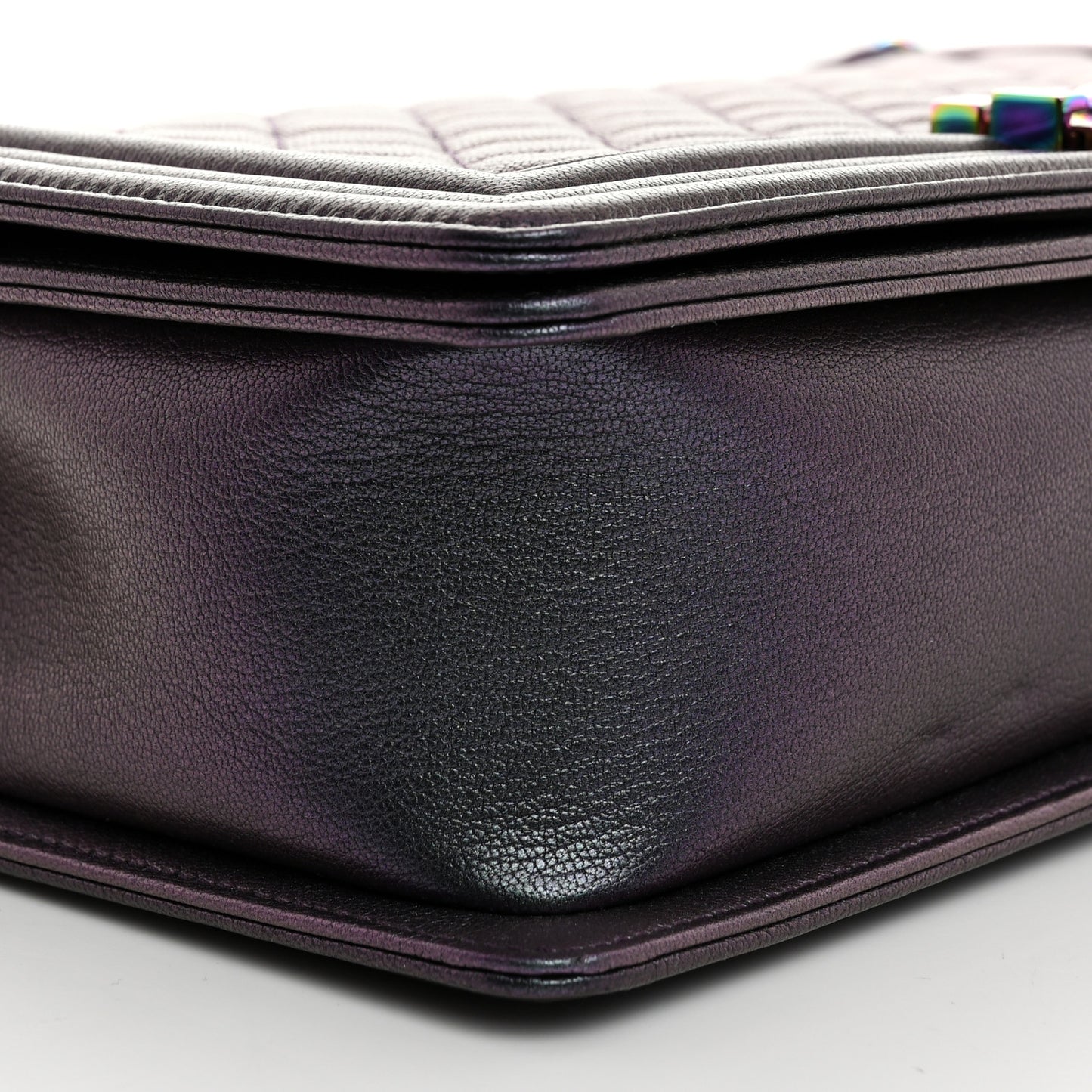 Iridescent Goatskin Quilted New Medium Boy Flap Purple