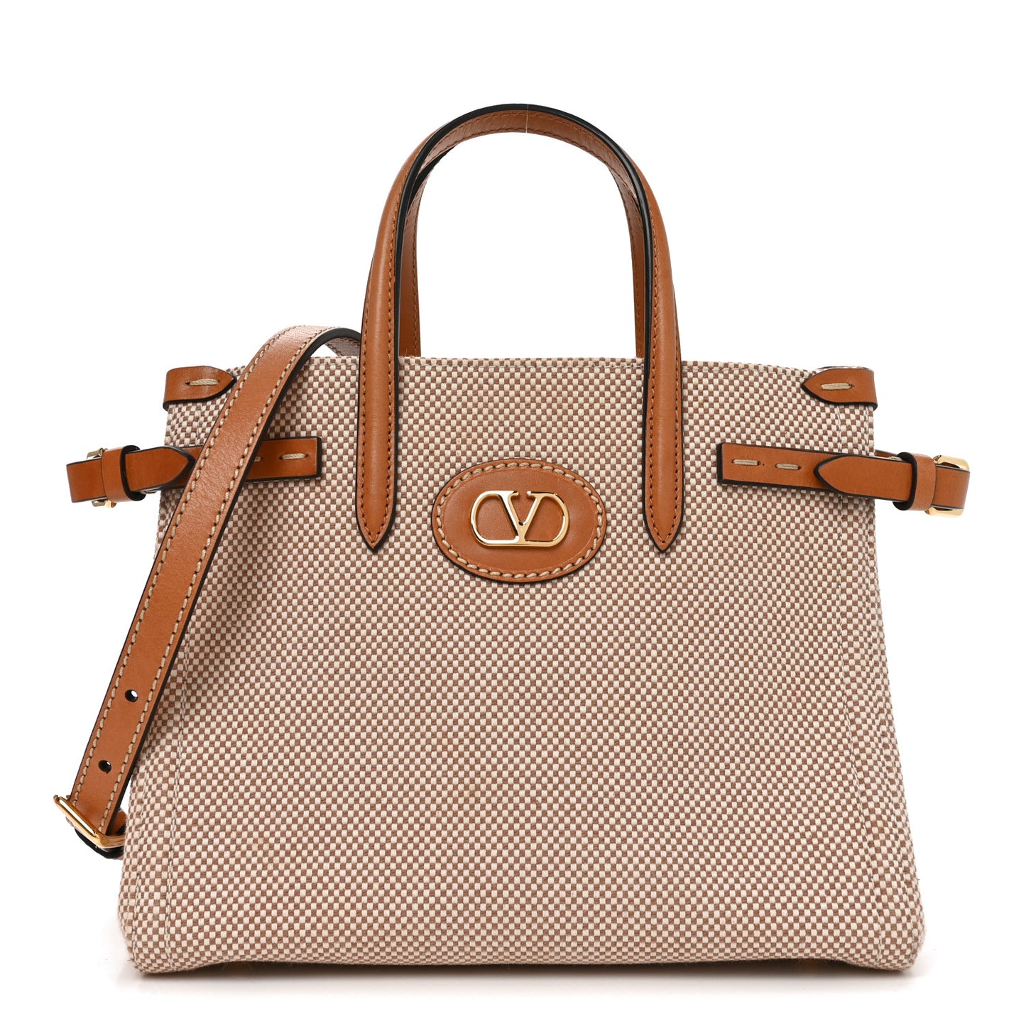 Cotton Canvas Calfskin Vlogo Small Antibes Tote Naturale Tobacco