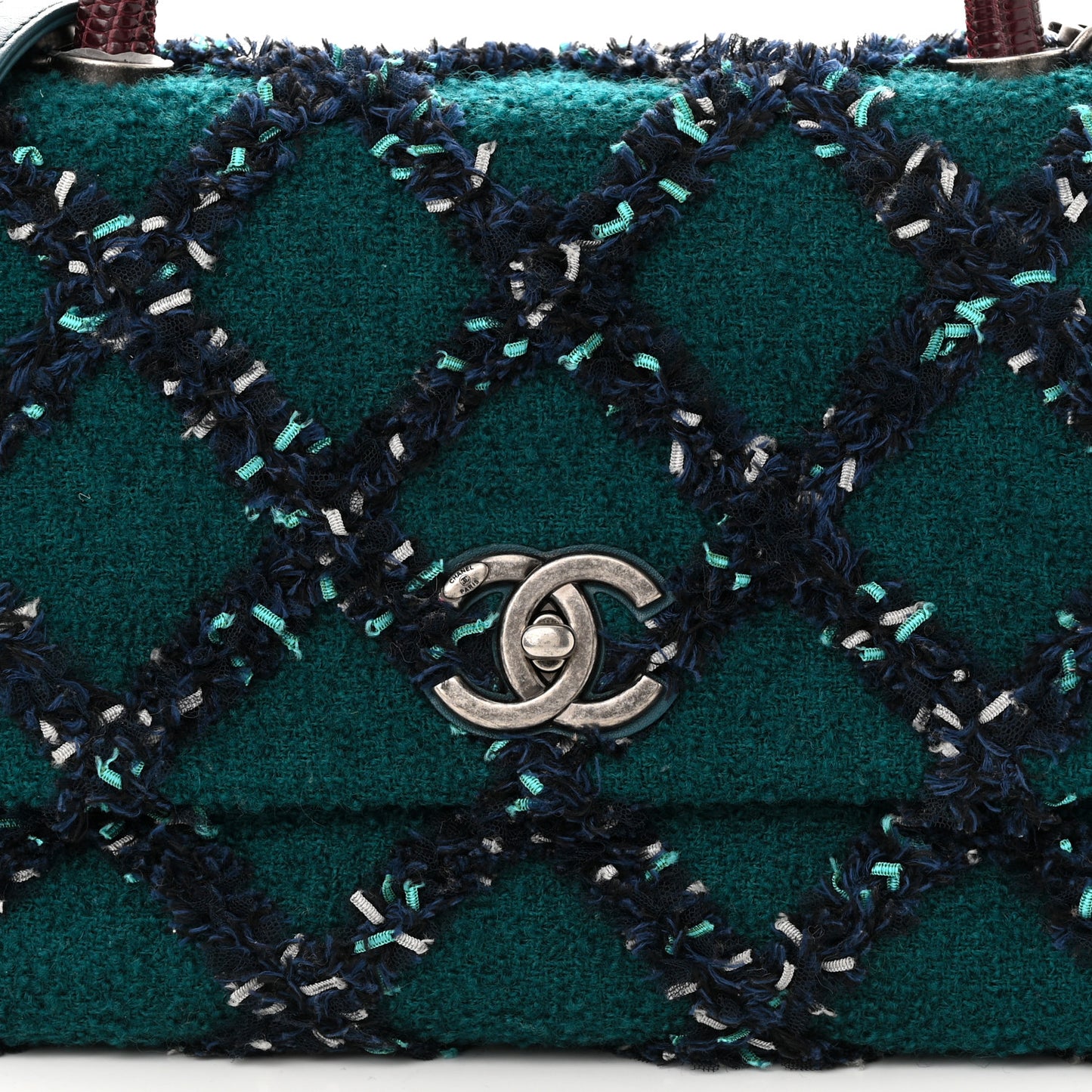 Tweed Lizard Quilted Small Coco Handle Flap Green Multicolor