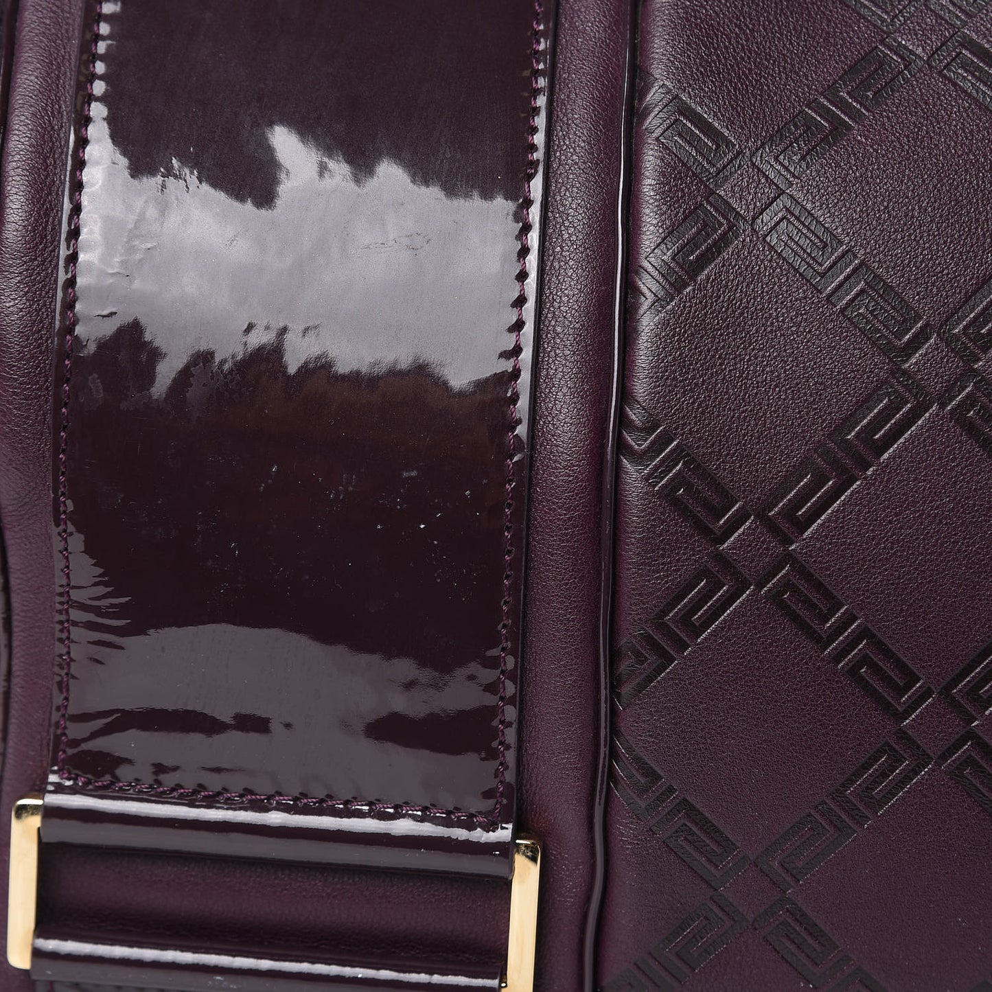 Calfskin Greca Argyle Embossed Patent Medusa Bowler Satchel Purple