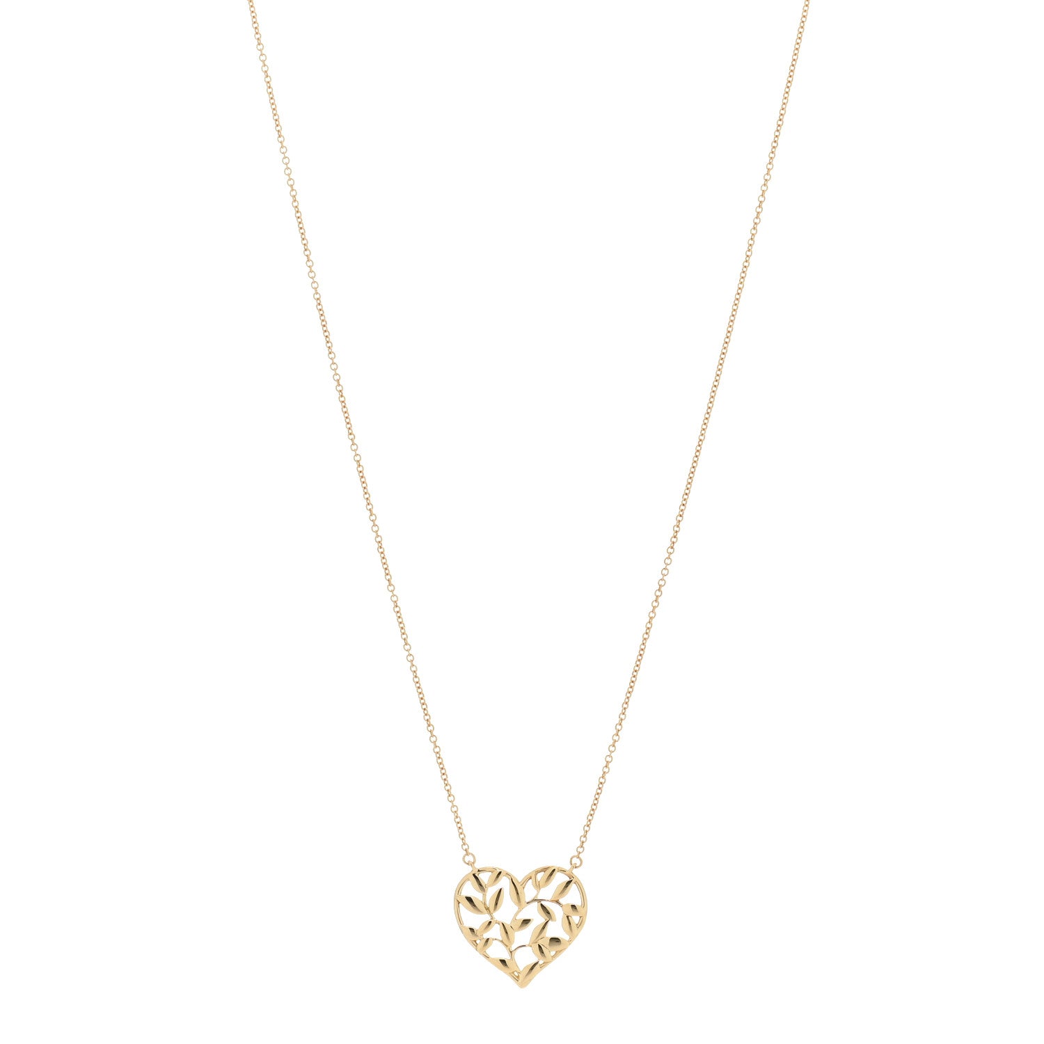 Tiffany 18K Yellow Gold Paloma Picasso Olive Leaf Heart Pendant Necklace 1 of 4