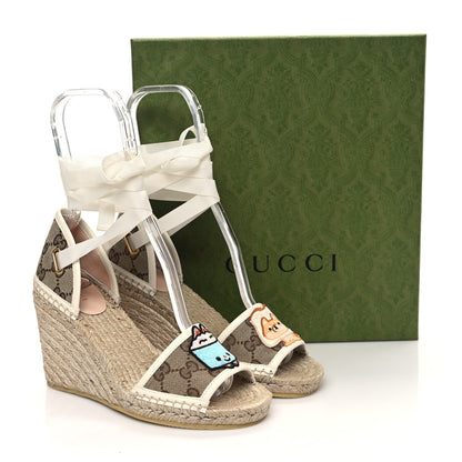 Gucci Monogram Patches Ankle Wrap Platform 35/120mm Espadrille Wedges 37.5 Beige White 9 of 9