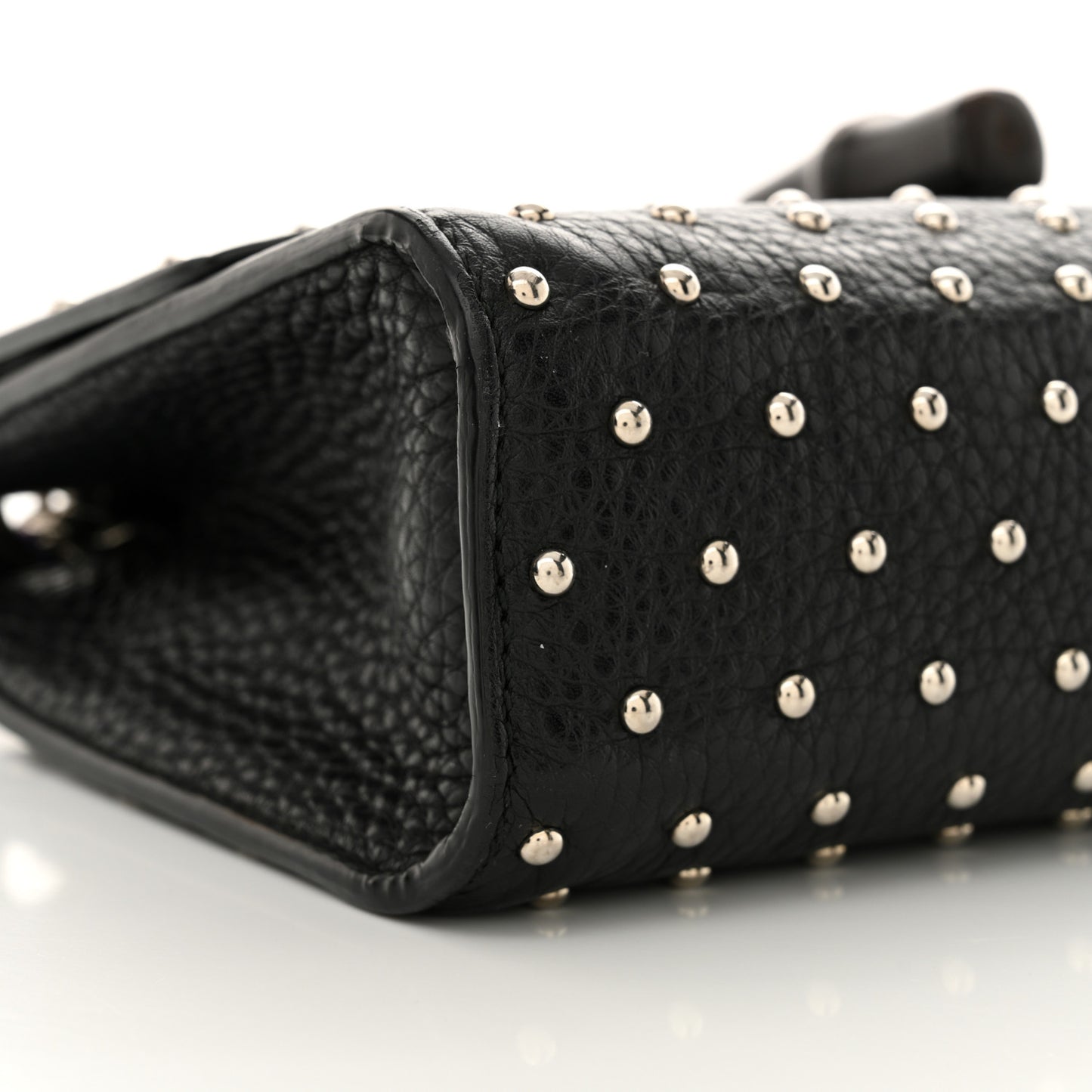 Calfskin Studded Medium Miss Bamboo Shoulder Bag Black