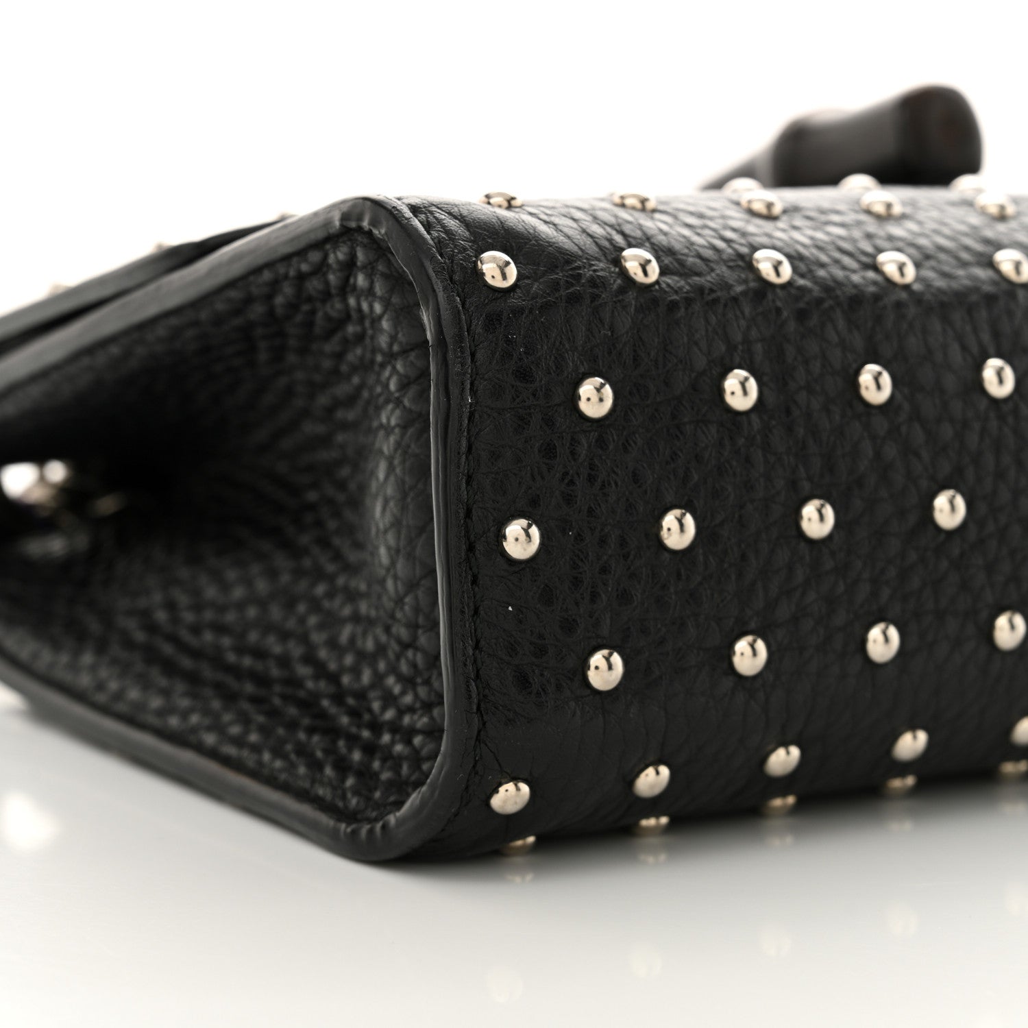 Gucci Calfskin Studded Medium Miss Bamboo Shoulder Bag Black 9 of 13
