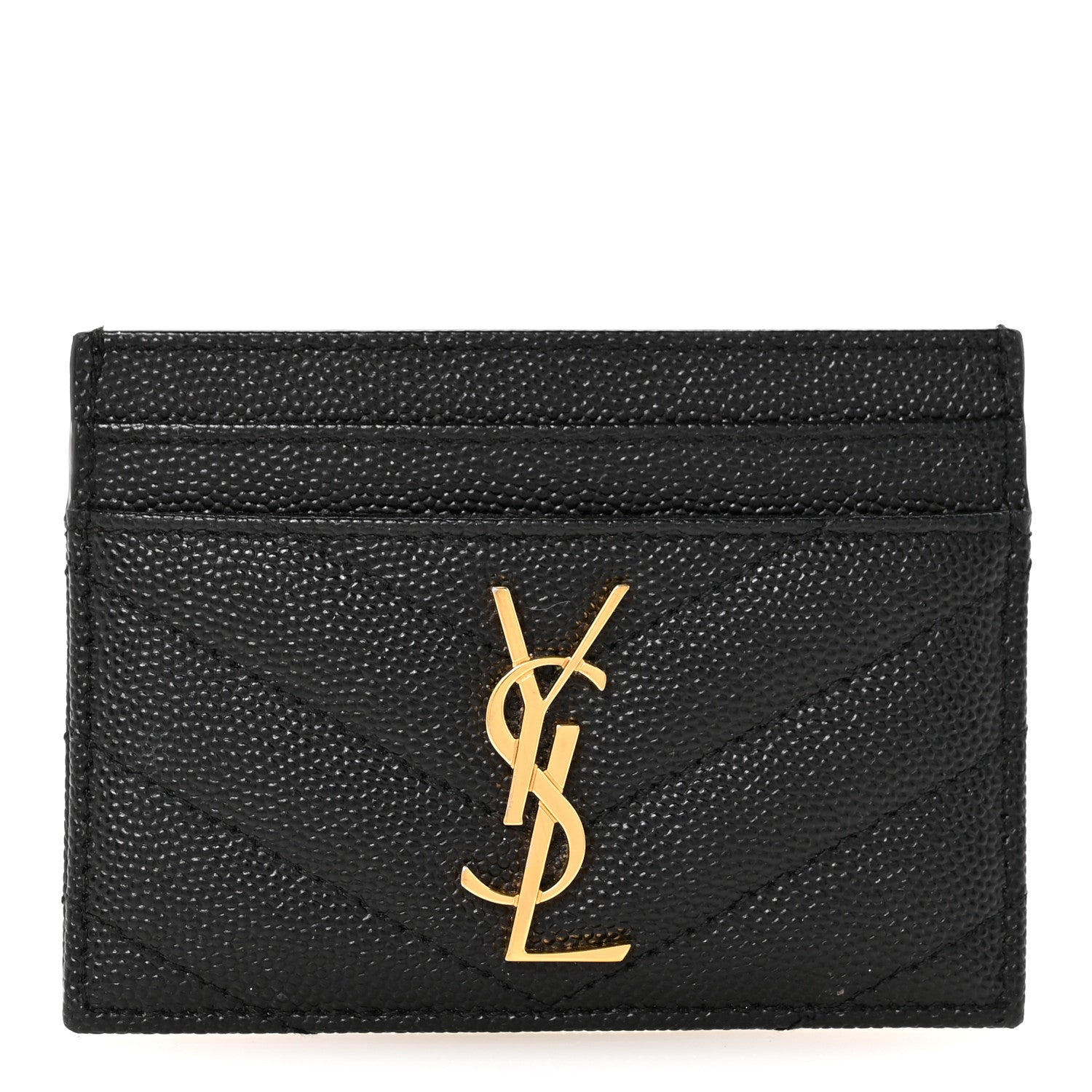 Saint Laurent Grain De Poudre Matelasse Chevron Monogram Credit Card Case Black 1 of 7