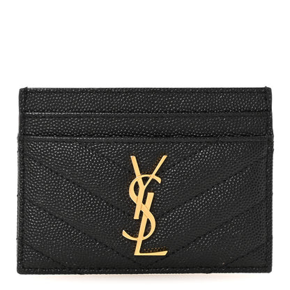 Saint Laurent Grain De Poudre Matelasse Chevron Monogram Credit Card Case Black 1 of 7