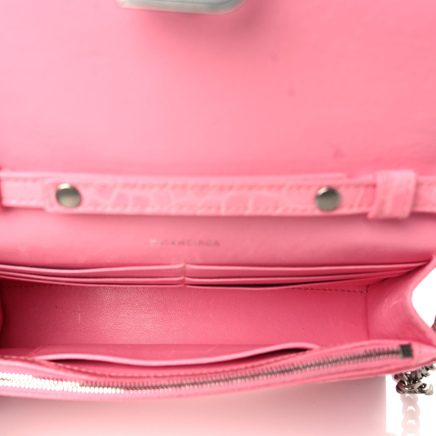 Shiny Calfskin Crocodile Embossed Hourglass Chain Bag Sweet Pink