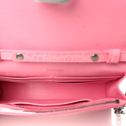 Balenciaga Shiny Calfskin Crocodile Embossed Hourglass Chain Bag Sweet Pink 5 of 12