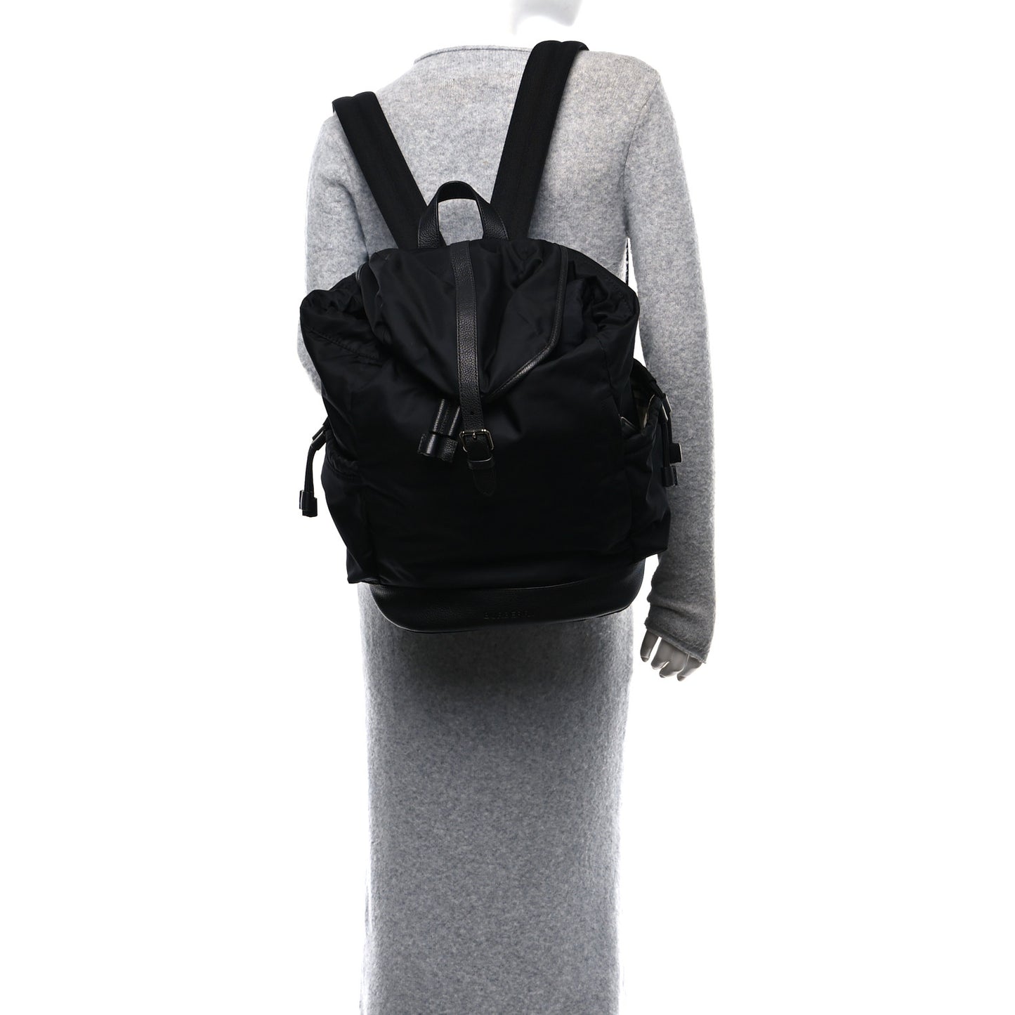 Nylon Grained Calfskin Watson Diaper Bag Black