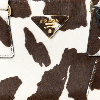 Prada Calf Hair Stampata Cow Medium East West Galleria Double Zip Bag White Moro 10 of 12