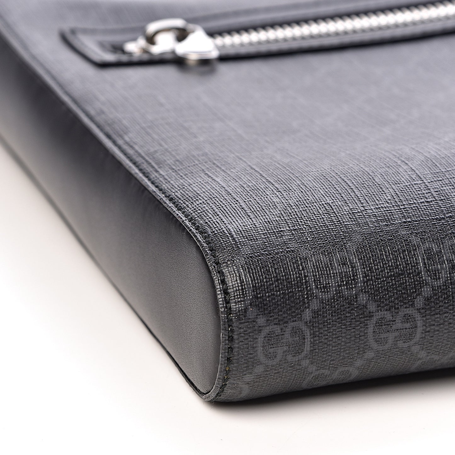 GG Supreme Monogram Appia Calfskin Web Flat Messenger Bag Black Grey