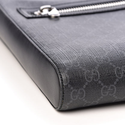 Gucci GG Supreme Monogram Appia Calfskin Web Flat Messenger Bag Black Grey 8 of 10