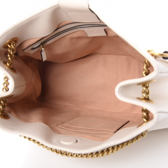 Calfskin Matelasse Medium GG Marmont Shoulder Tote Bag White