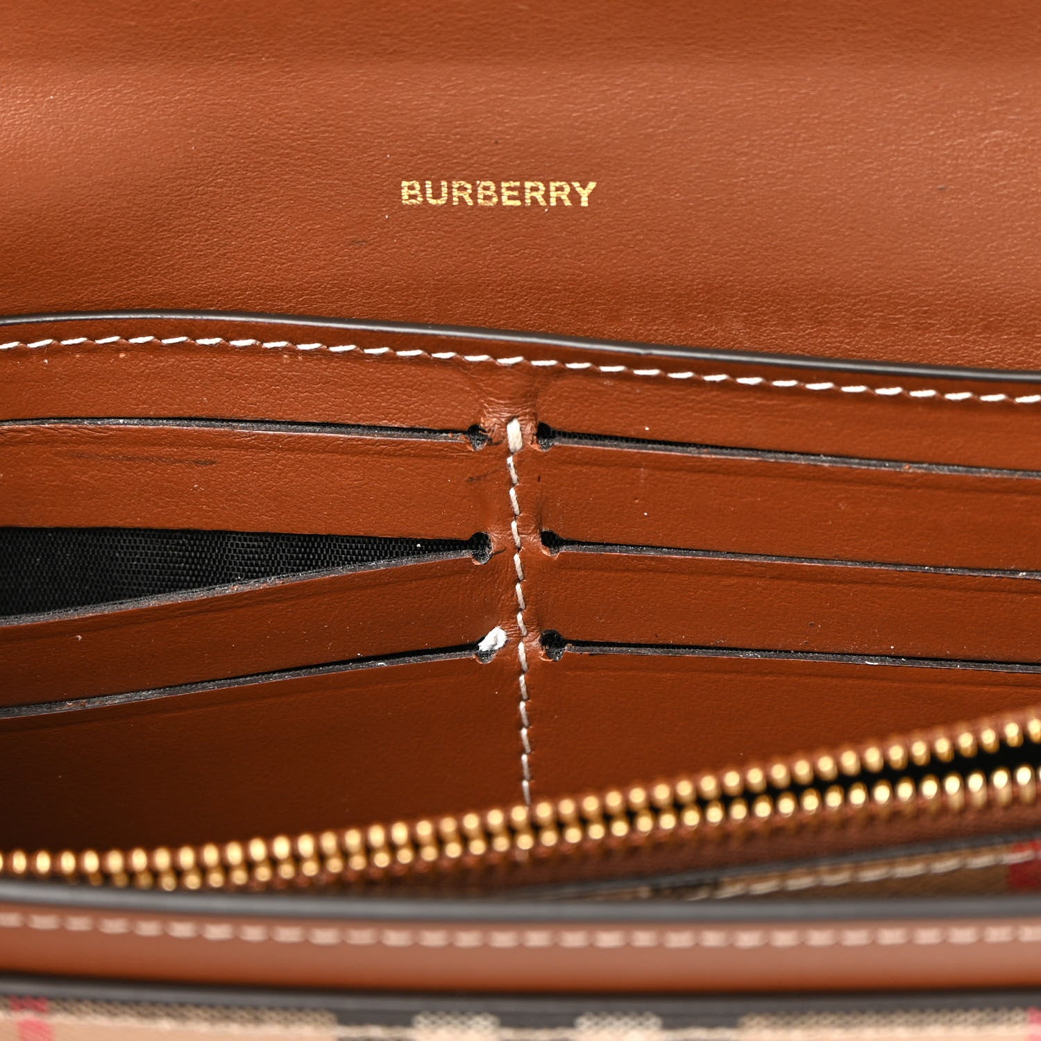 Burberry Vintage Check Grain Calfskin Halton Wallet Tan 14 of 15