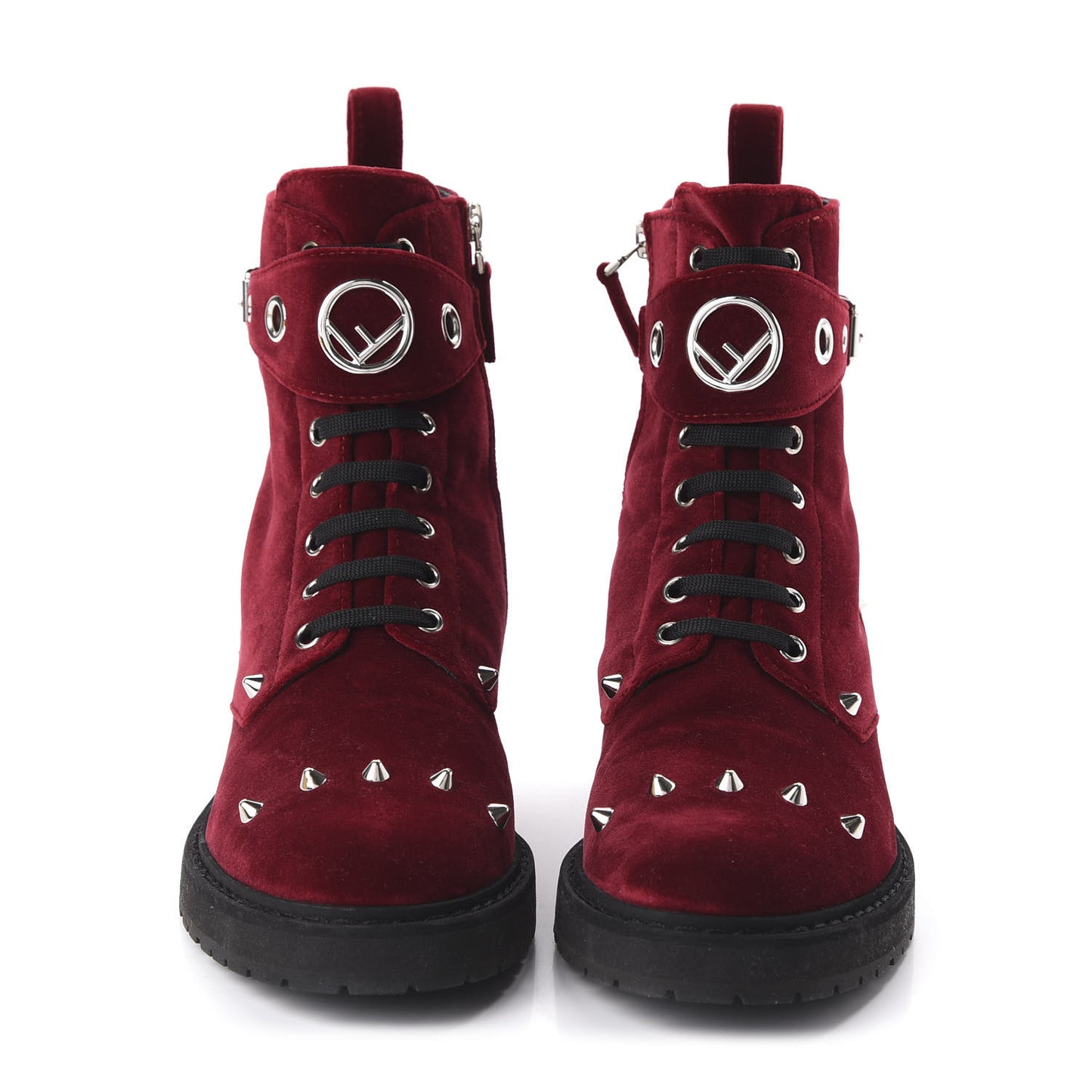 Velvet Studded FF Combat Boots 39.5 Bordeaux