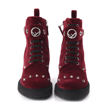 Fendi Velvet Studded FF Combat Boots 39.5 Bordeaux 2 of 8