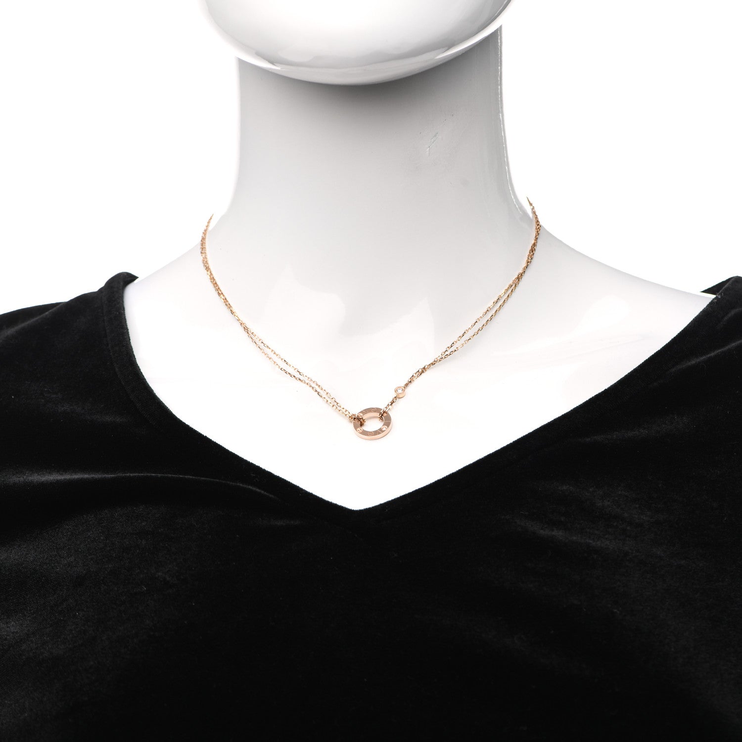 Cartier 18K Pink Gold 2 Diamond LOVE Necklace 2 of 5