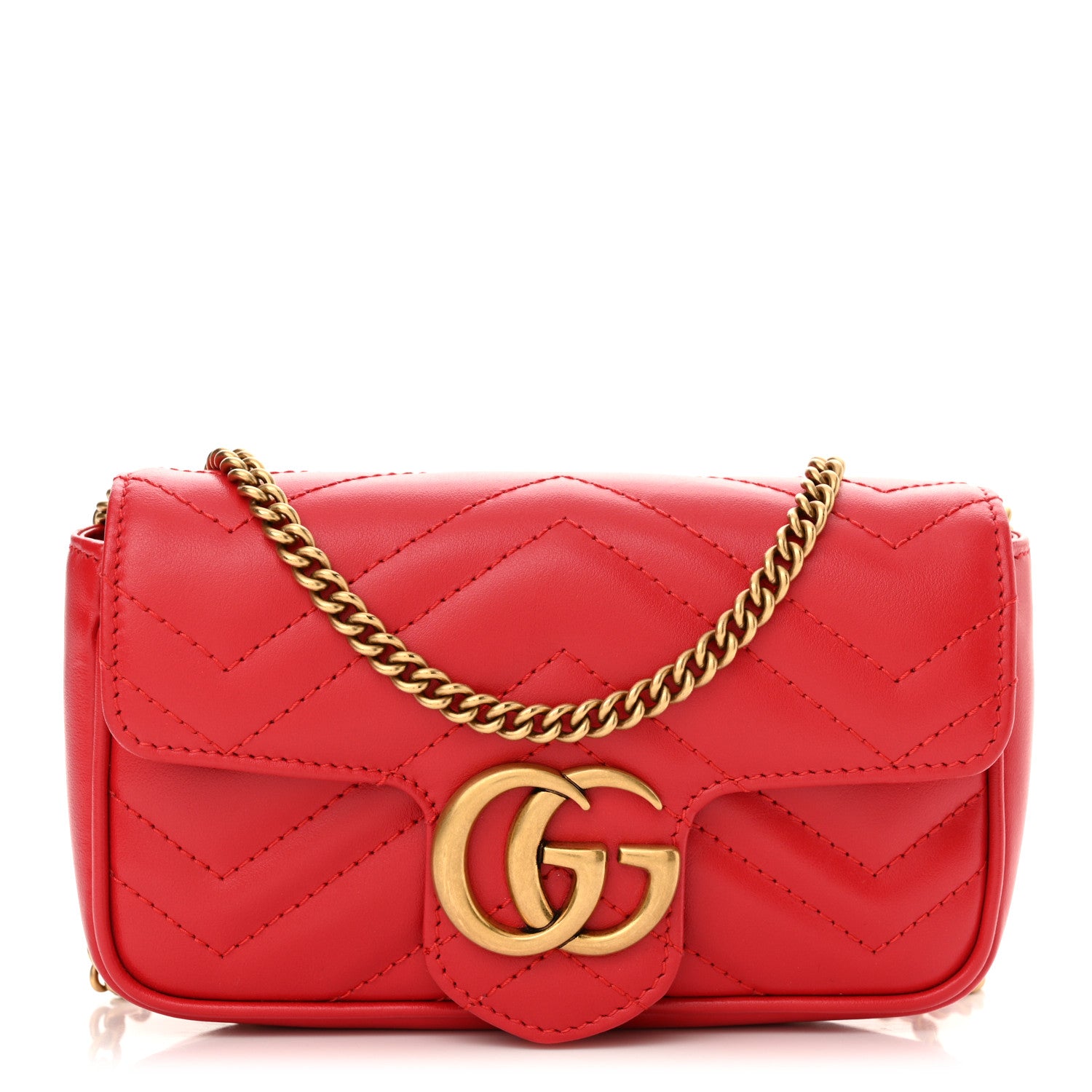 Gucci Calfskin Matelasse Super Mini GG Marmont Shoulder Bag Hibiscus Red 1 of 11