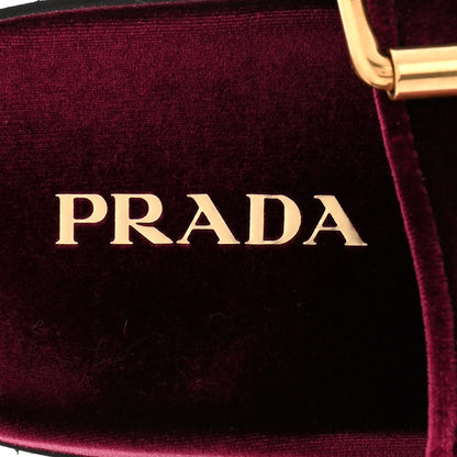 Prada Velvet Metal Triangle Logo Womens Double Buckle 20mm Slide Sandals 37.5 Bordeaux 8 of 10