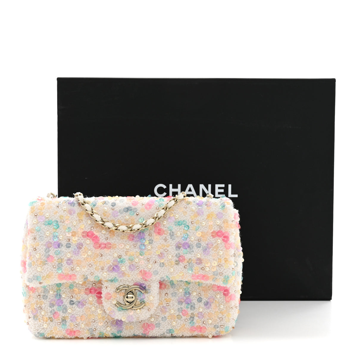 Chanel Tweed Sequin Mini Rectangular Flap White Multicolor 11 of 11