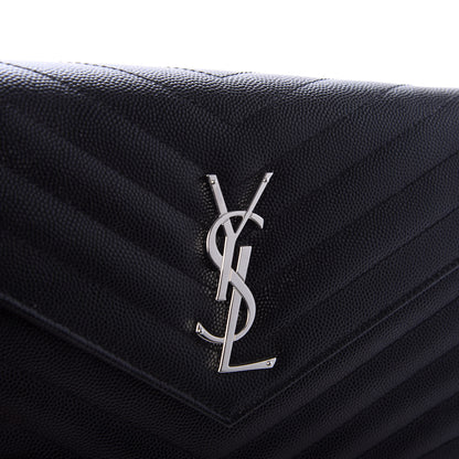 Saint Laurent Grain De Poudre Matelasse Chevron Monogram Chain Wallet Black 9 of 10