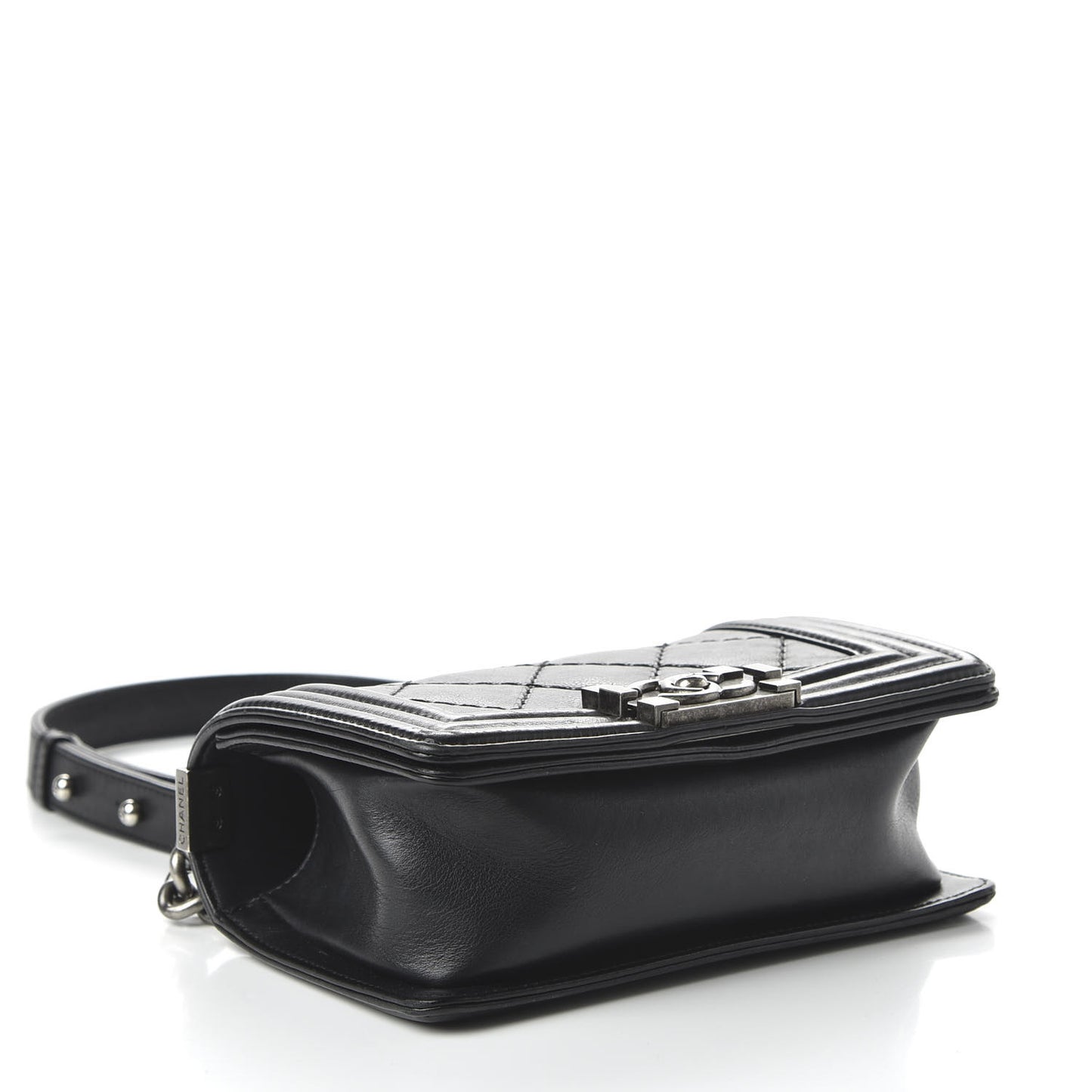 Calfskin Double Stitch Small Boy Flap Black