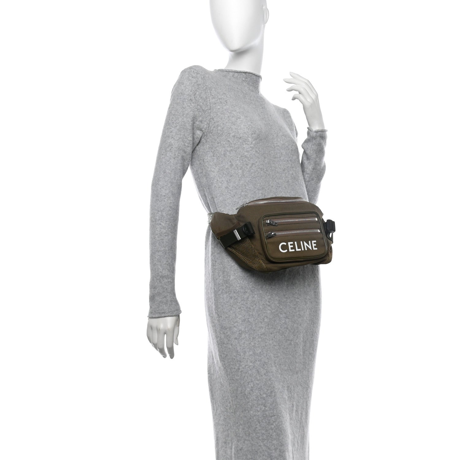Celine Cotton Gabardine Logo Print Trekking Belt Bag Khaki 2 of 9