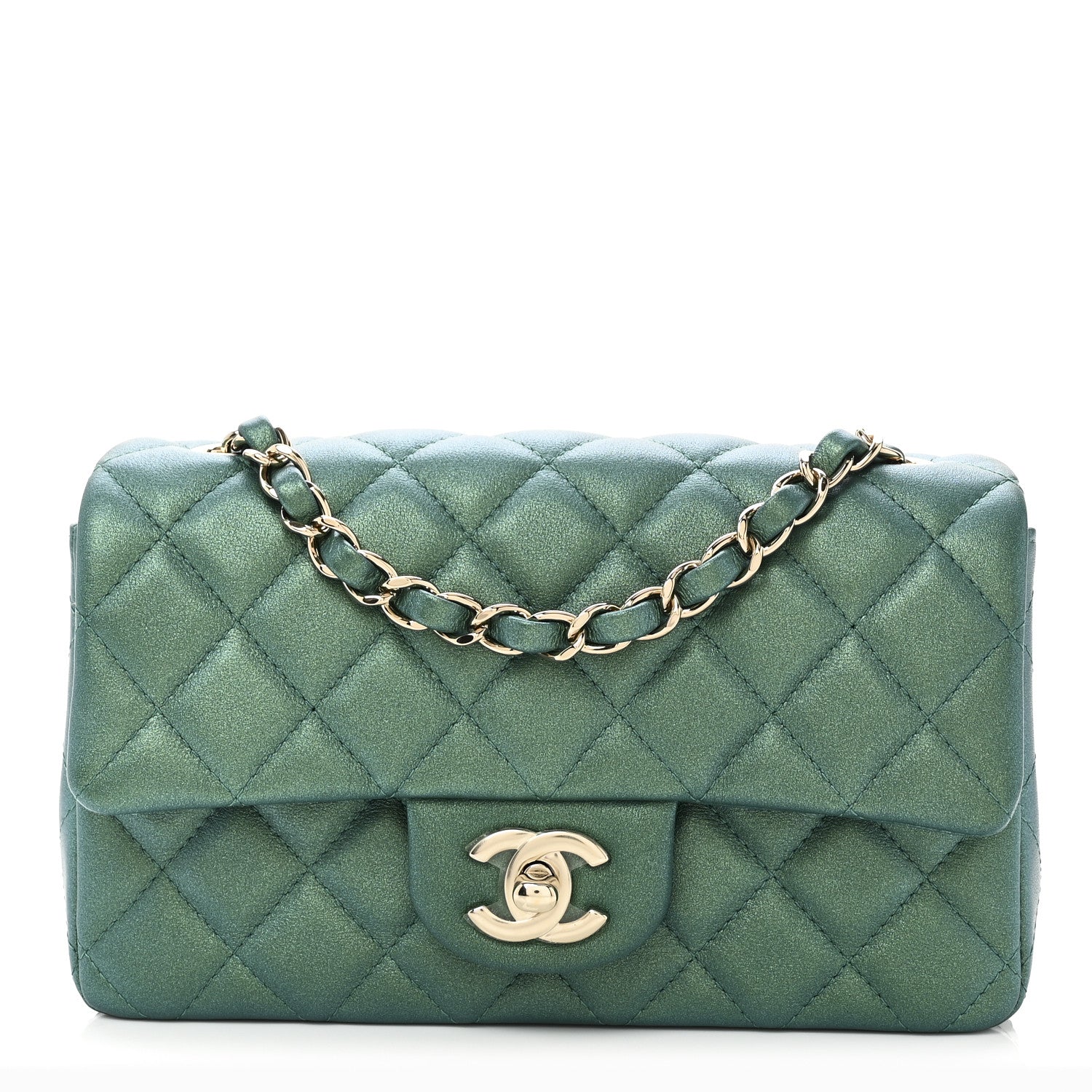 Chanel Iridescent Lambskin Quilted Mini Rectangular Flap Green 1 of 10
