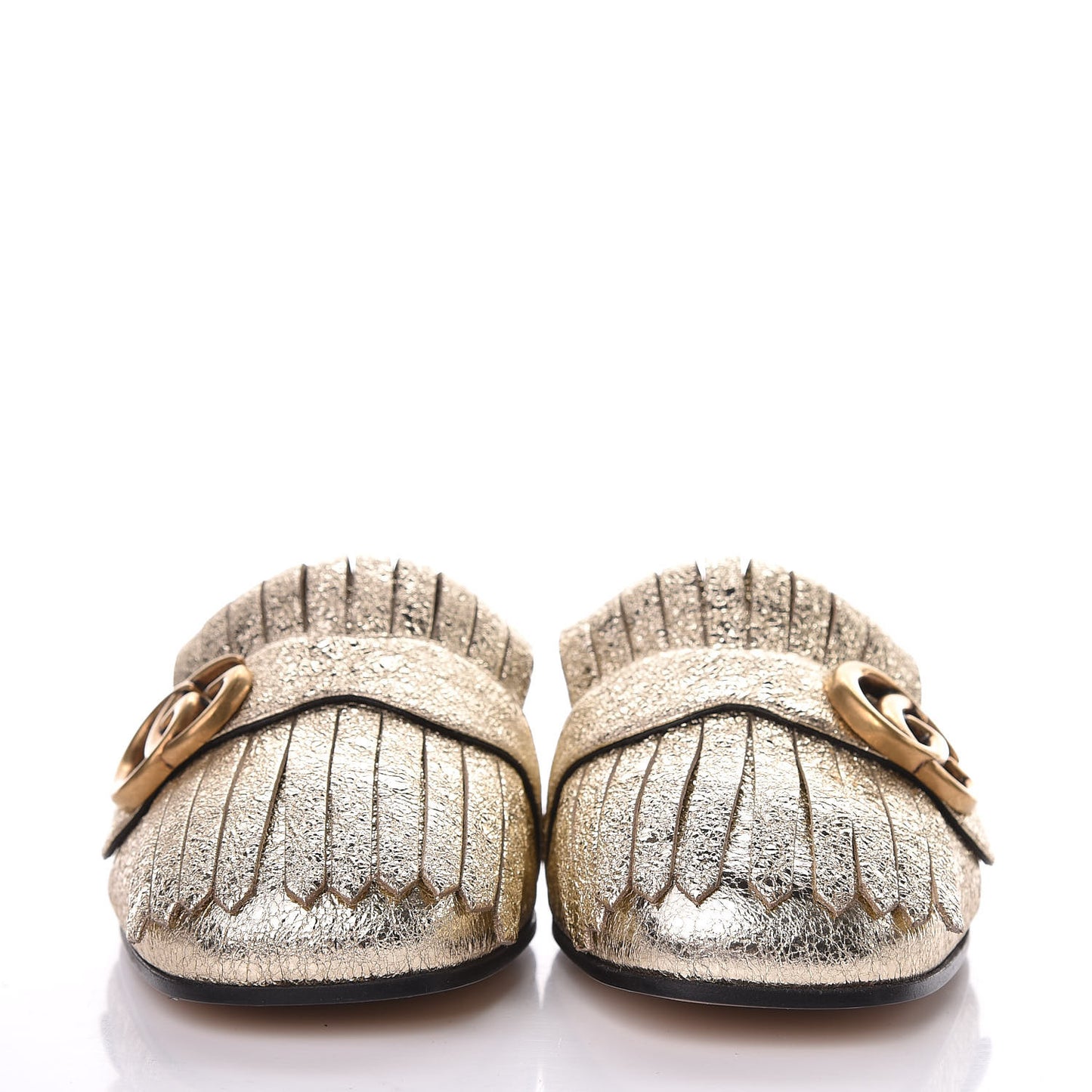 Galassia Womens GG Marmont Fringe Slippers 38.5 Platino
