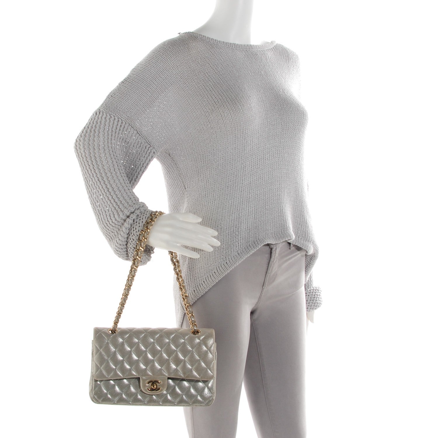 Chanel Iridescent Calfskin Medium Double Flap Light Gold 2 of 8