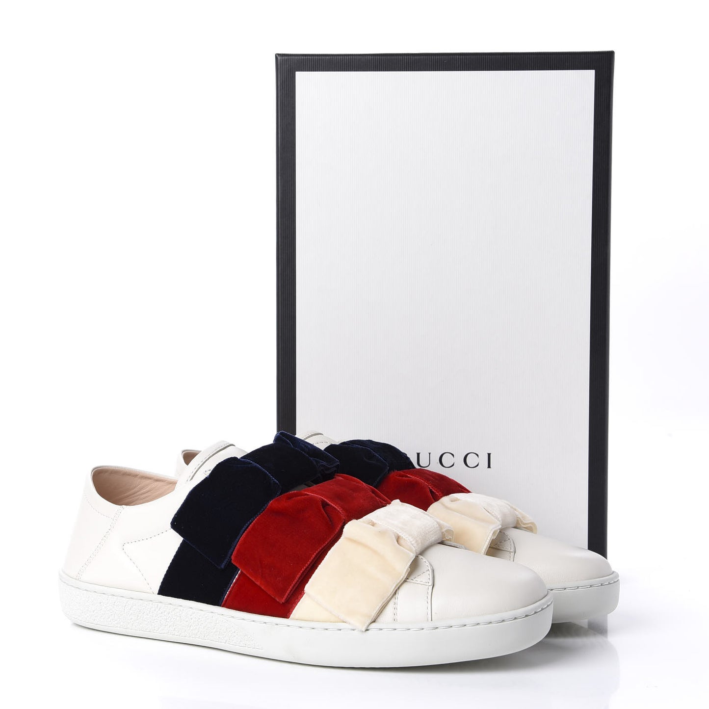 Calfskin Velvet Womens Bow Ace Sneakers 40 White