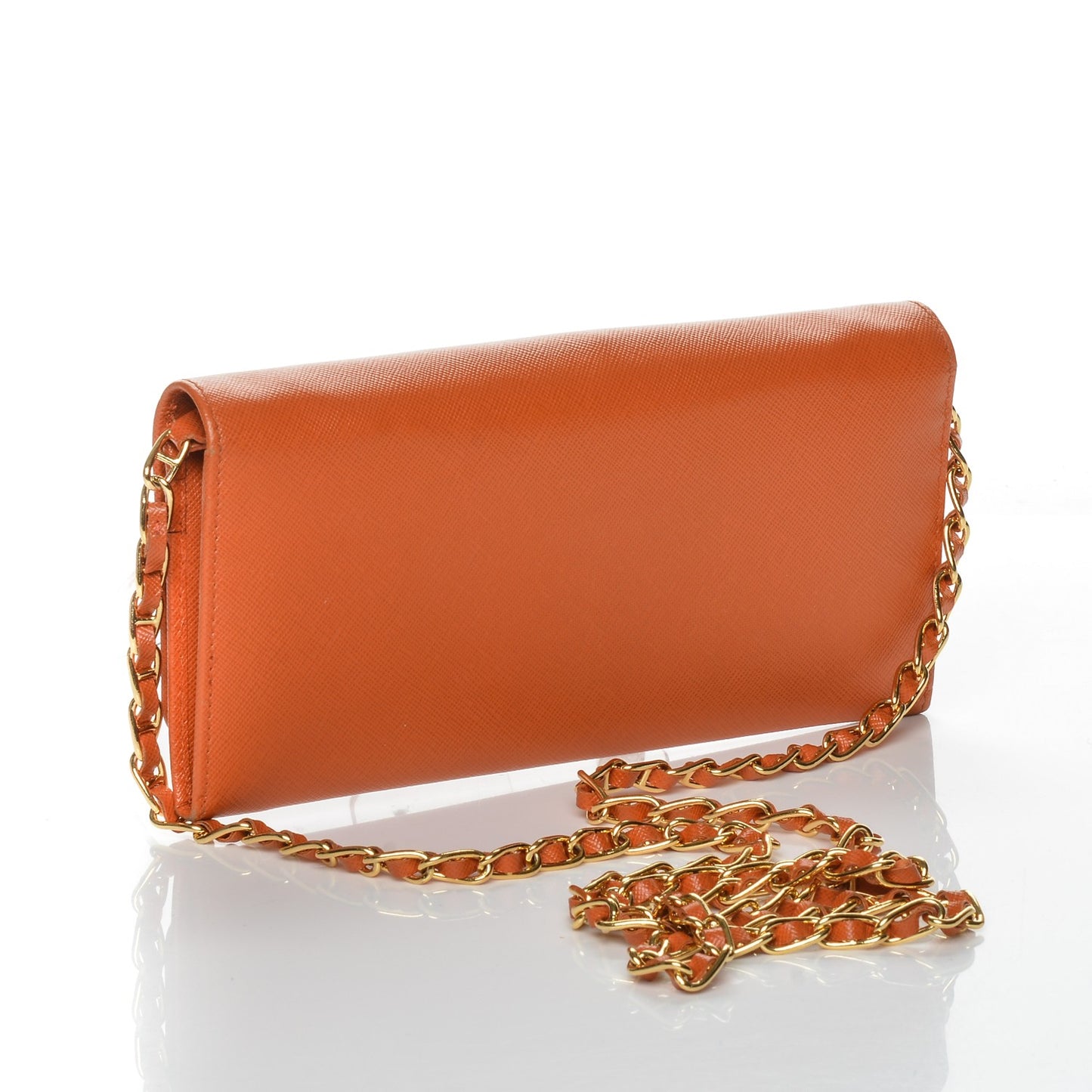 Saffiano Metal Oro Chain Wallet Papaya