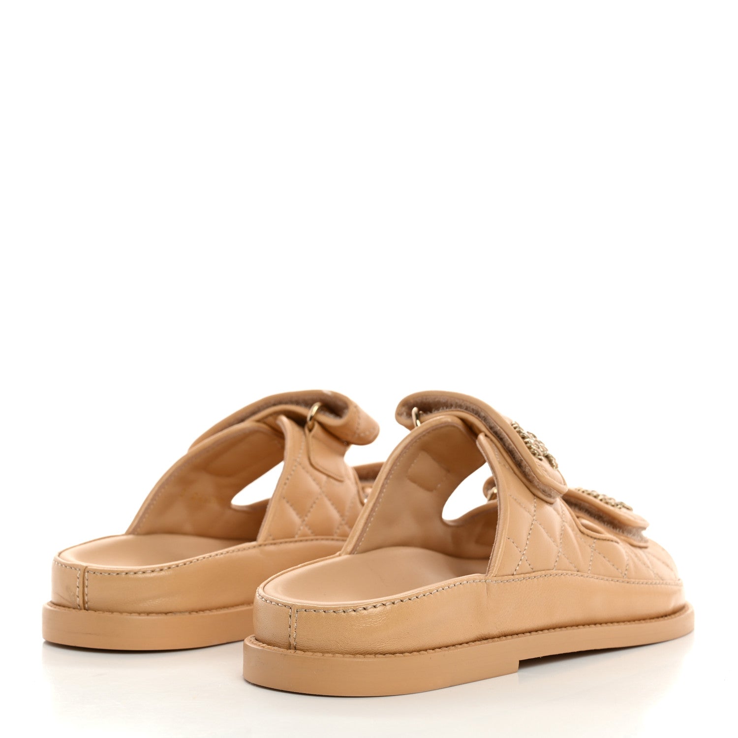 Chanel Lambskin Quilted Velcro Dad Chain CC Slide Sandals 35 Beige 4 of 8