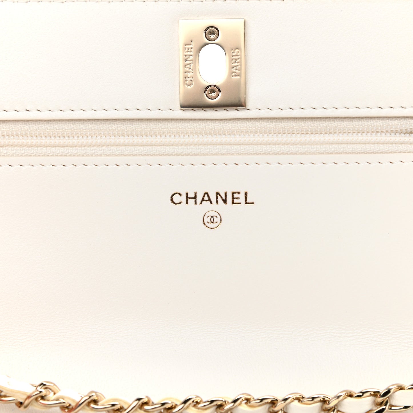 Lambskin Quilted Trendy CC Wallet On Chain WOC White