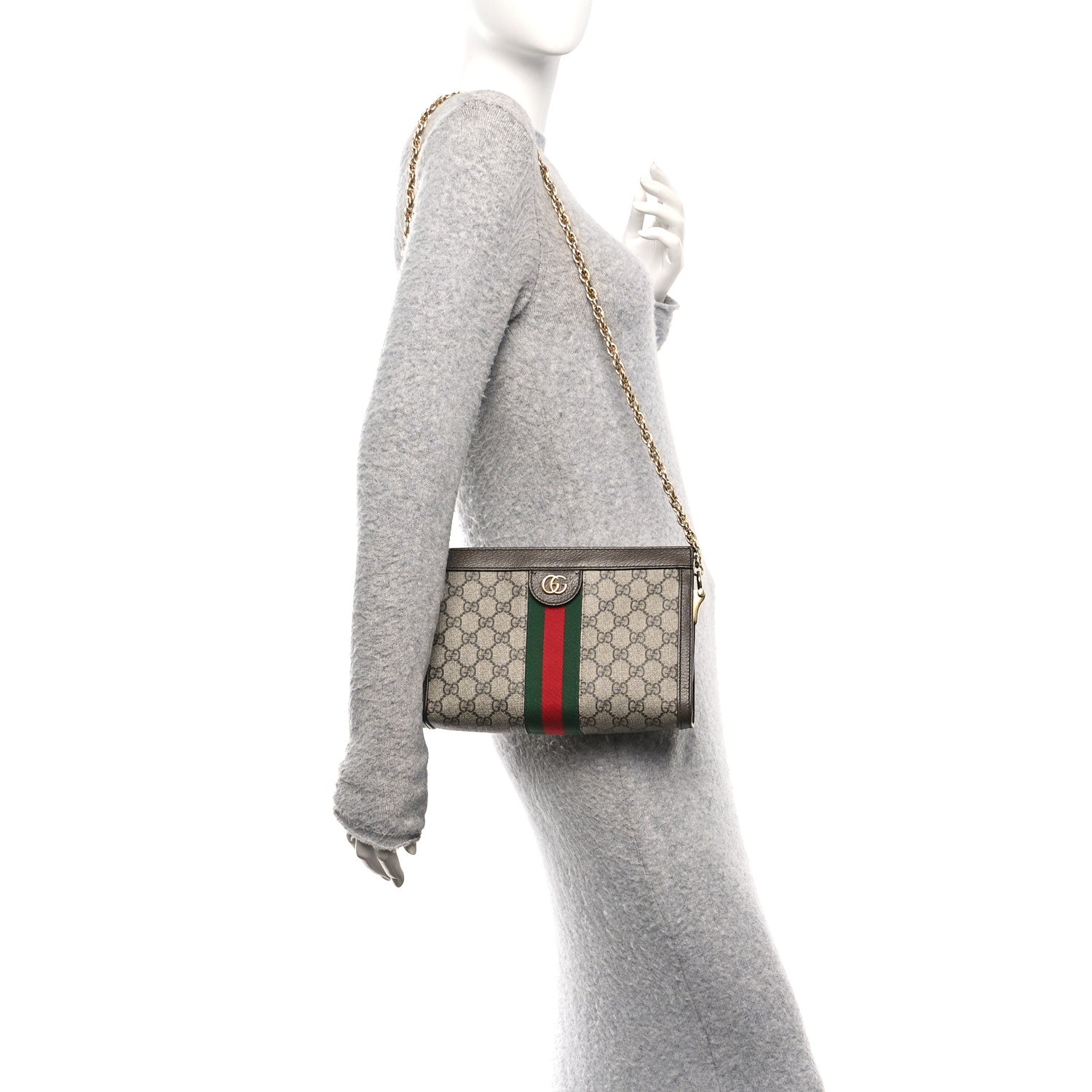 Gucci GG Supreme Monogram Web Small Ophidia Chain Shoulder Bag Brown 2 of 11