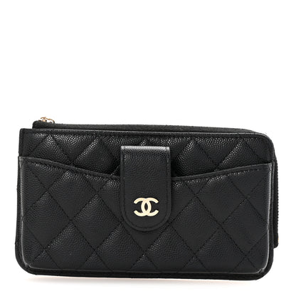 Chanel Caviar Quilted Phone Holder Zip Clutch Black 1 of 7