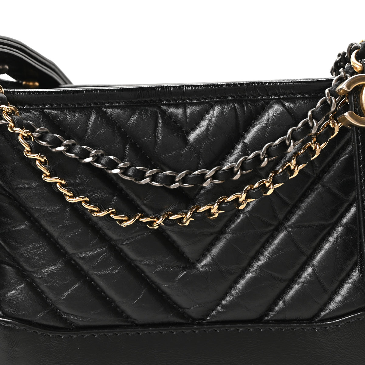 Chanel Aged Calfskin Chevron Quilted Small Gabrielle Hobo Black 7 of 9